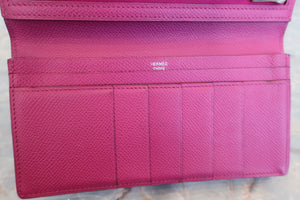 HERMES Bearn Soufflet Epsom leather Rose purple C Engraving Wallet 500100116