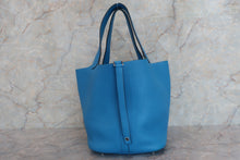 将图片加载到图库查看器，HERMES PICOTIN LOCK MM Clemence leather Blue zanzibar X刻印 Hand bag 600090194
