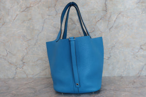 HERMES PICOTIN LOCK MM Clemence leather Blue zanzibar X刻印 Hand bag 600090194