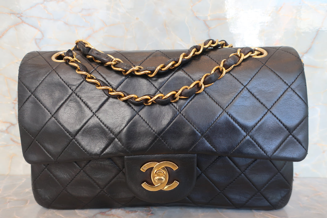 CHANEL Matelasse double flap double chain shoulder bag Lambskin Black/Gold hadware Shoulder bag 700100160