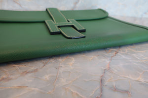 HERMES／エルメス ジジェPM クシュベル グリーン 〇X刻印 クラッチバッグ 700030212
