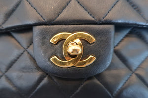 CHANEL Matelasse double flap double chain shoulder bag Lambskin Navy/Gold hadware Shoulder bag 600040069