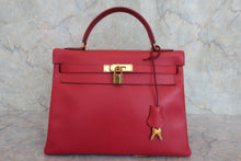 将图片加载到图库查看器，HERMES KELLY 32 Graine Couchevel leather Rouge vif 〇R刻印 Hand bag 800060191
