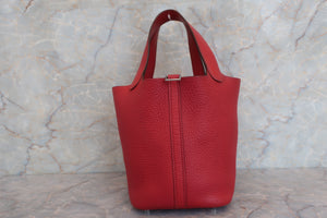 HERMES PICOTIN LOCK PM Clemence leather Rouge garance □P Engraving Hand bag 600090155