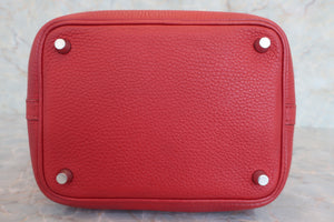 HERMES PICOTIN LOCK PM Clemence leather Rouge garance □P Engraving Hand bag 600090155