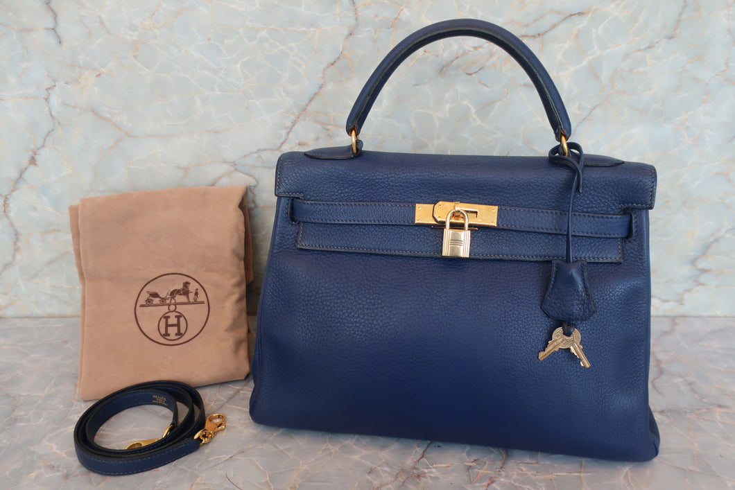 HERMES／エルメス ケリー32 トリヨンクレマンス ブルー 〇Z刻印 ショルダーバッグ 700040243