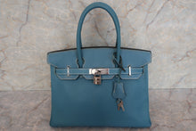 将图片加载到图库查看器，HERMES BIRKIN 30 Chevre myzore goatskim Blue jean □C刻印 Hand bag 500070148
