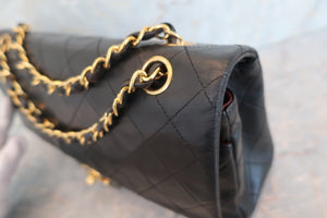 CHANEL Matelasse double flap double chain shoulder bag Lambskin Black/Gold hadware Shoulder bag 600040072