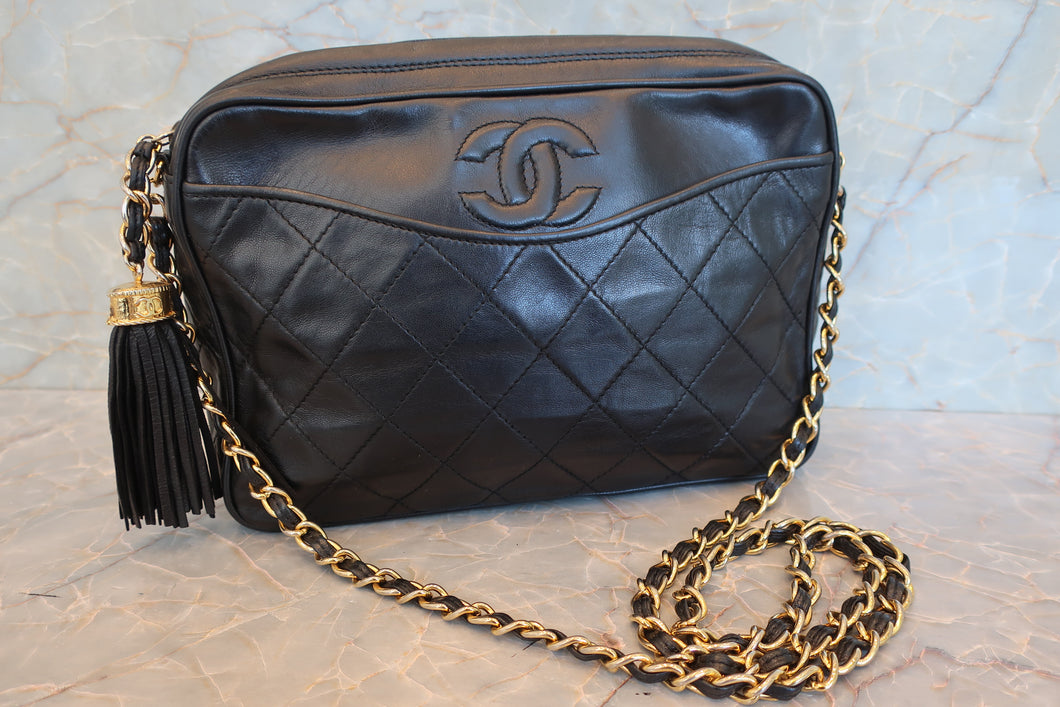 CHANEL/香奈儿 经典双C 流苏 链条包 羊皮 Black/Gold hadware(黑色/金色金属) 肩背包 700100156