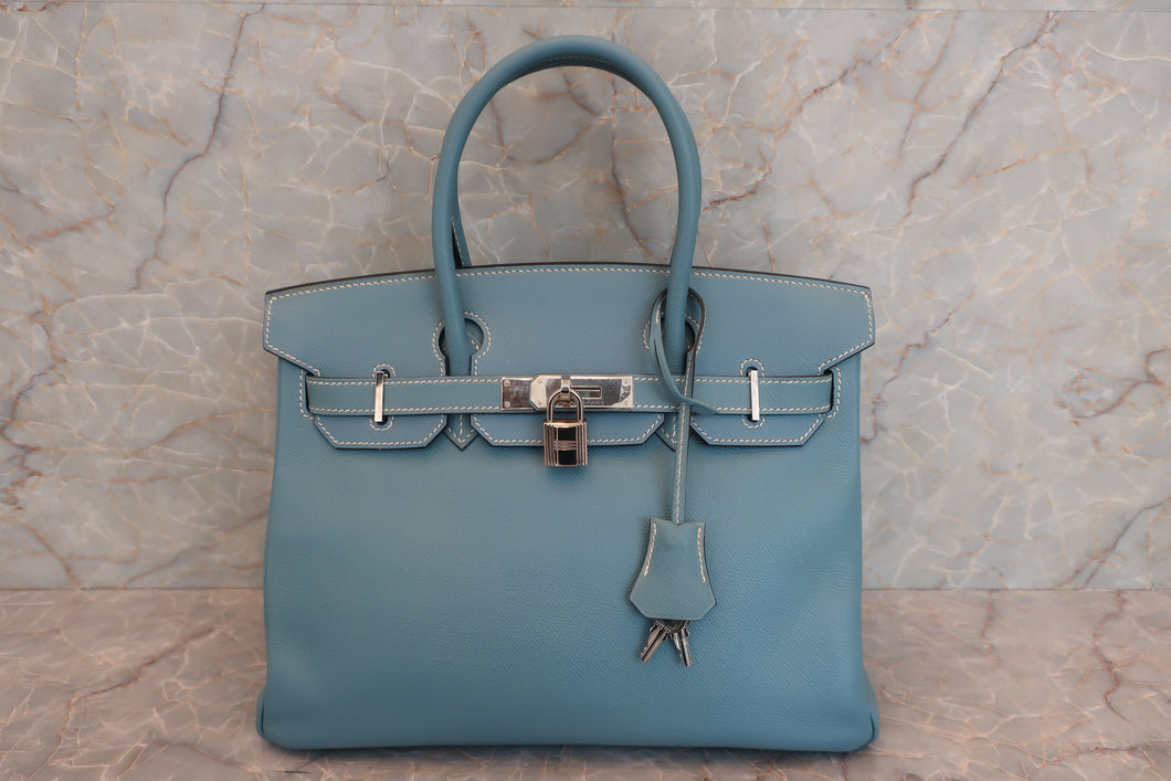 HERMES BIRKIN 30 Graine Couchevel leather Blue jean □I刻印 Hand bag 600100142