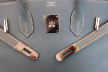 将图片加载到图库查看器，HERMES BIRKIN 30 Graine Couchevel leather Blue jean □I刻印 Hand bag 600100142
