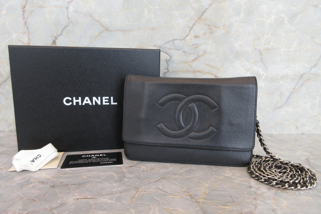 CHANEL CC mark chain wallet Caviar skin Black/Silver hadware Shoulder bag 700010181