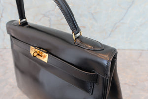 HERMES／エルメス ケリー32 ボックスカーフ ブラック 〇T刻印 ショルダーバッグ 700060258