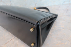 HERMES／エルメス ケリー32 ボックスカーフ ブラック 〇T刻印 ショルダーバッグ 700060258