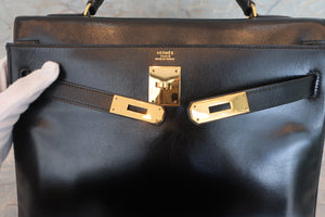 HERMES／エルメス ケリー32 ボックスカーフ ブラック 〇T刻印 ショルダーバッグ 700060258
