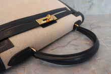 将图片加载到图库查看器，HERMES KELLY 32 Toile H/Box carf leather Beige/Navy 〇Q刻印 Hand bag 600090156
