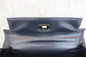 HERMES KELLY 32 Toile H/Box carf leather Beige/Navy 〇Q刻印 Hand bag 600090156