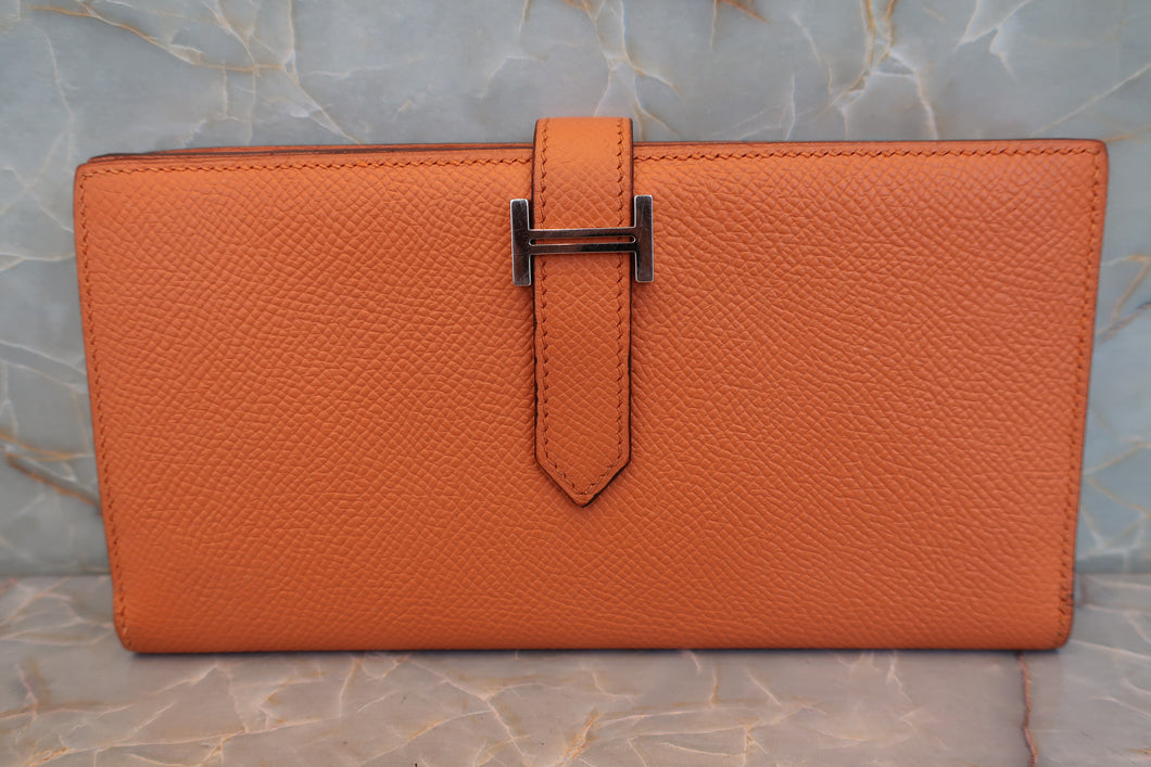 HERMES／エルメス ベアンスフレ ヴォーエプソン マンゴー □P刻印 財布 700090114