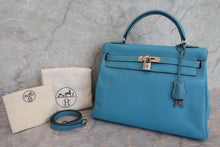 将图片加载到图库查看器，HERMES KELLY 32 Togo leather Blue jean □C刻印 Shoulder bag 600090210
