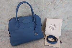 HERMES／BOLIDE 31 Clemence leather Blue brighton X Engraving Shoulder bag 600050216