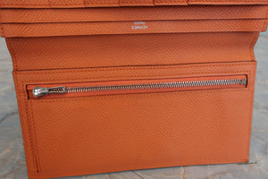 HERMES／エルメス ベアンスフレ ヴォーエプソン マンゴー □P刻印 財布 700090114