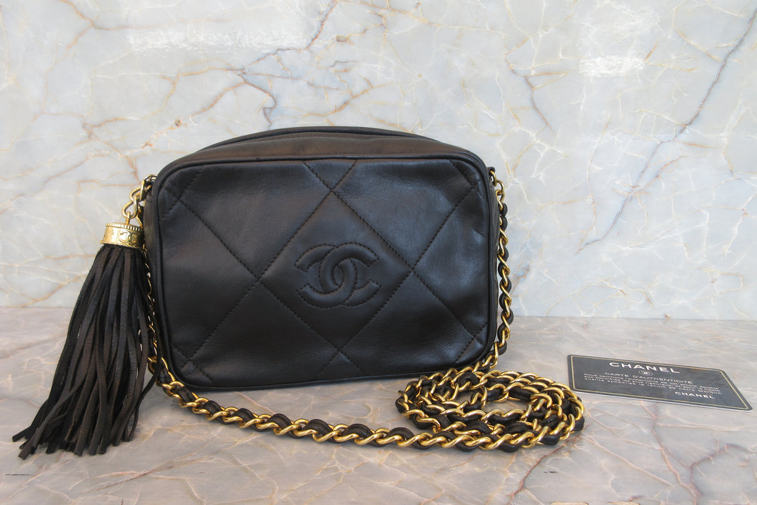 CHANEL/シャネル ココマークフリンジチェーンショルダーバッグ ラムスキン ブラック/ゴールド金具 ショルダーバッグ 700060095