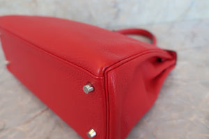 HERMES KELLY 32 Clemence leather Rouge casaque □Q Engraving Shoulder bag 600050104