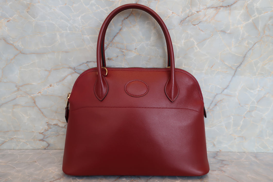 HERMES／BOLIDE 27 Box carf leather Rouge H 〇X Engraving Hand bag 700020069