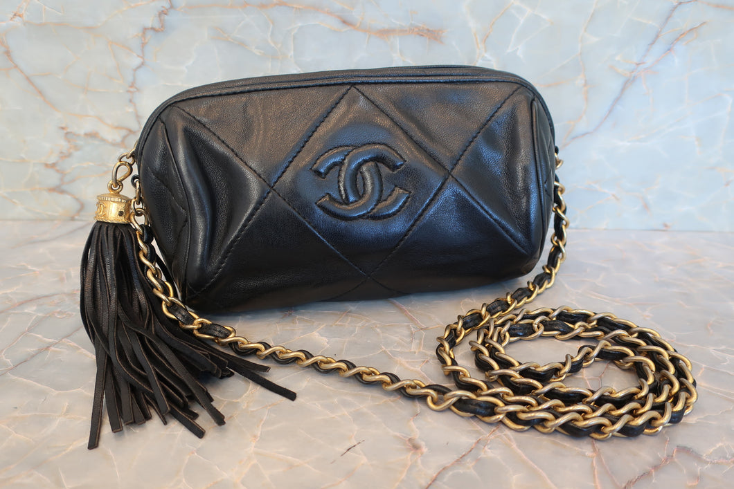 CHANEL/香奈儿 经典双C 流苏 链条包 羊皮 Black/Gold hadware(黑色/金色金属) 肩背包 700100159