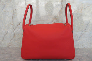 HERMES LINDY 26 Clemence leather Rouge tomate X Engraving Shoulder bag 700030204