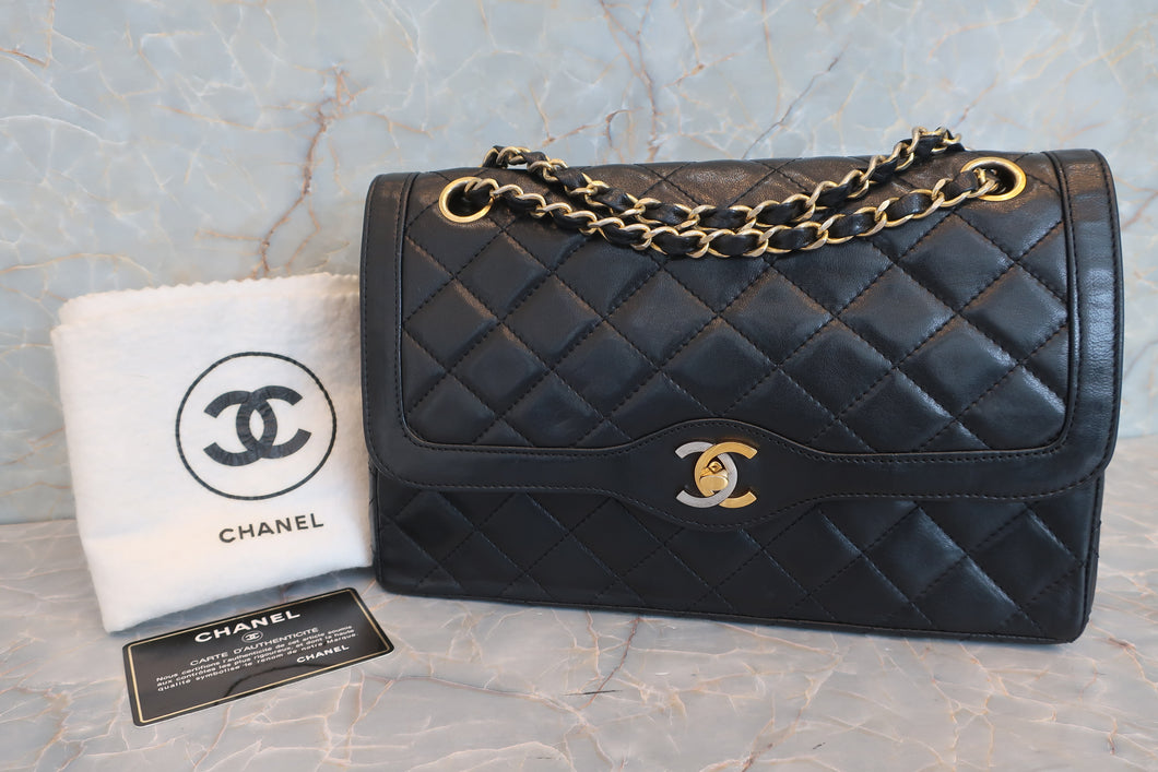 CHANEL/シャネル パリ限定マトラッセダブルフラップチェーンショルダーバッグ ラムスキン ブラック/ゴールド金具 ショルダーバッグ 600100171