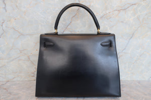 HERMES KELLY 28 Box carf leather Black 〇V Engraving  Shoulder bag 600120317