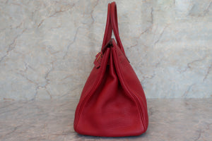 HERMES BIRKIN 35 Clemence leather Rouge garance □I Engraving Hand bag 600050227