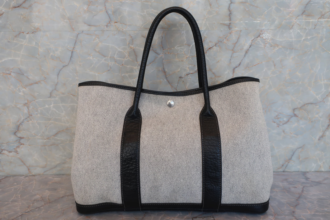 HERMES GARDEN PARTY PM Toile H/Leather Gray/Black □G刻印 Tote bag 600080086