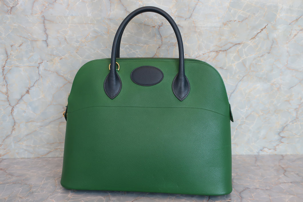 HERMES／エルメス ボリード35 クシュベル グリーン/ネイビー 〇Z刻印 ハンドバッグ 700060309