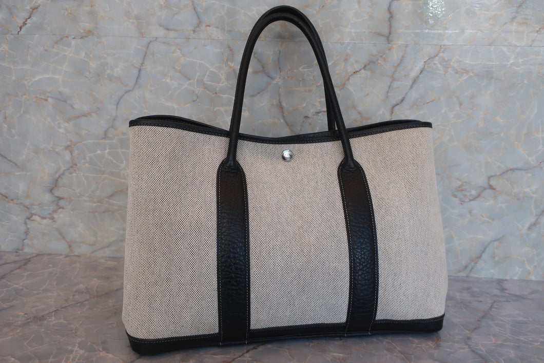 HERMES GARDEN PARTY PM BOLDIC Toile H/Leather Gray/Black Tote bag 600080089