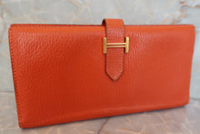 将图片加载到图库查看器，HERMES Bearn classic Chevre myzore goatskim Orange □G刻印 Wallet 600080094
