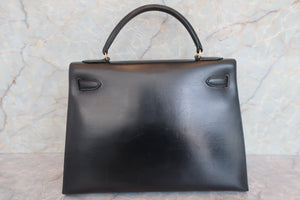 HERMES／エルメス ケリー32 ボックスカーフ ブラック ショルダーバッグ 700060289