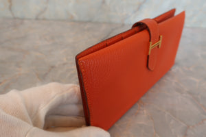 HERMES Bearn classic Chevre myzore goatskim Orange □G刻印 Wallet 600080094