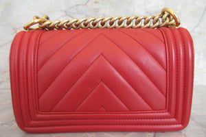 CHANEL/シャネル ボーイシャネル チェーンショルダーバッグ ラムスキン レッド/ゴールド金具 ショルダーバッグ 700060077