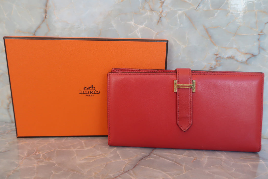 HERMES Bearn classic Box carf leather Sanguine C刻印 Wallet 600080093