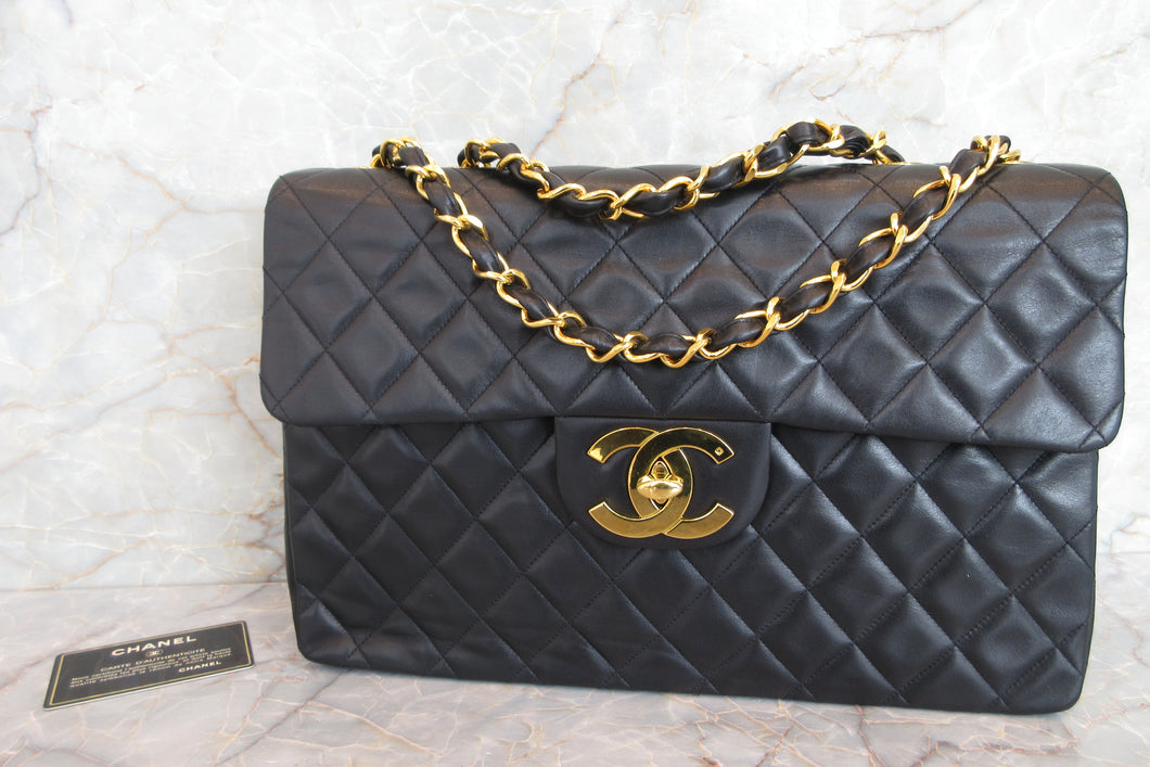 CHANEL/シャネル デカマトラッセシングルフラップチェーンショルダーバッグ ラムスキン ブラック/ゴールド金具 ショルダーバッグ 700060185