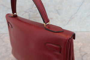HERMES／エルメス ケリー32 ボックスカーフ ルージュアッシュ 〇N刻印 ハンドバッグ 700080042