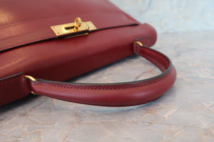 HERMES／エルメス ケリー32 ボックスカーフ ルージュアッシュ 〇N刻印 ハンドバッグ 700080042