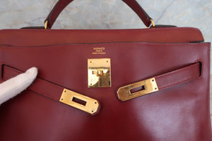 HERMES／エルメス ケリー32 ボックスカーフ ルージュアッシュ 〇N刻印 ハンドバッグ 700080042