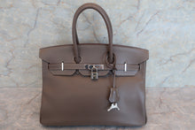 Load image into Gallery viewer, HERMES CANDY BIRKIN 35 Epsom leather Etain/Blue thalassa □O Engraving Hand bag 600050166
