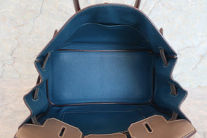 HERMES CANDY BIRKIN 35 Epsom leather Etain/Blue thalassa □O Engraving Hand bag 600050166