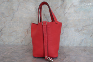 HERMES PICOTIN LOCK PM Clemence leather Rouge pivoine □R刻印 Hand bag 600050171