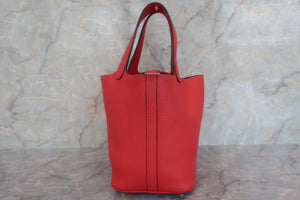 HERMES PICOTIN LOCK PM Clemence leather Rouge pivoine □R刻印 Hand bag 600050171