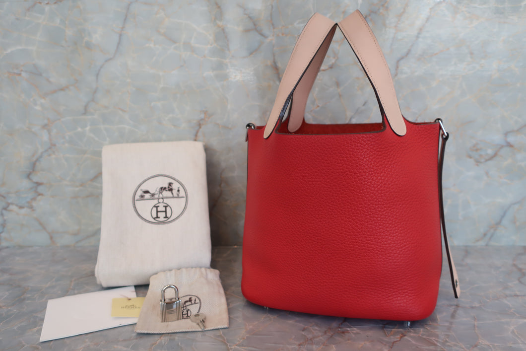 HERMES PICOTIN LOCK TOUCH PM Clemence leather/Swift leather Rouge tomate/Rose Eglantine X刻印 Hand bag 600050219